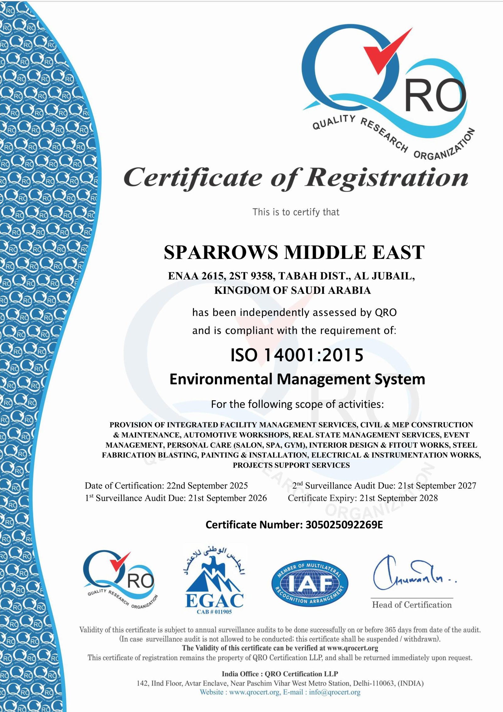 ISO 14001:2015 Environmental Management System Certificate