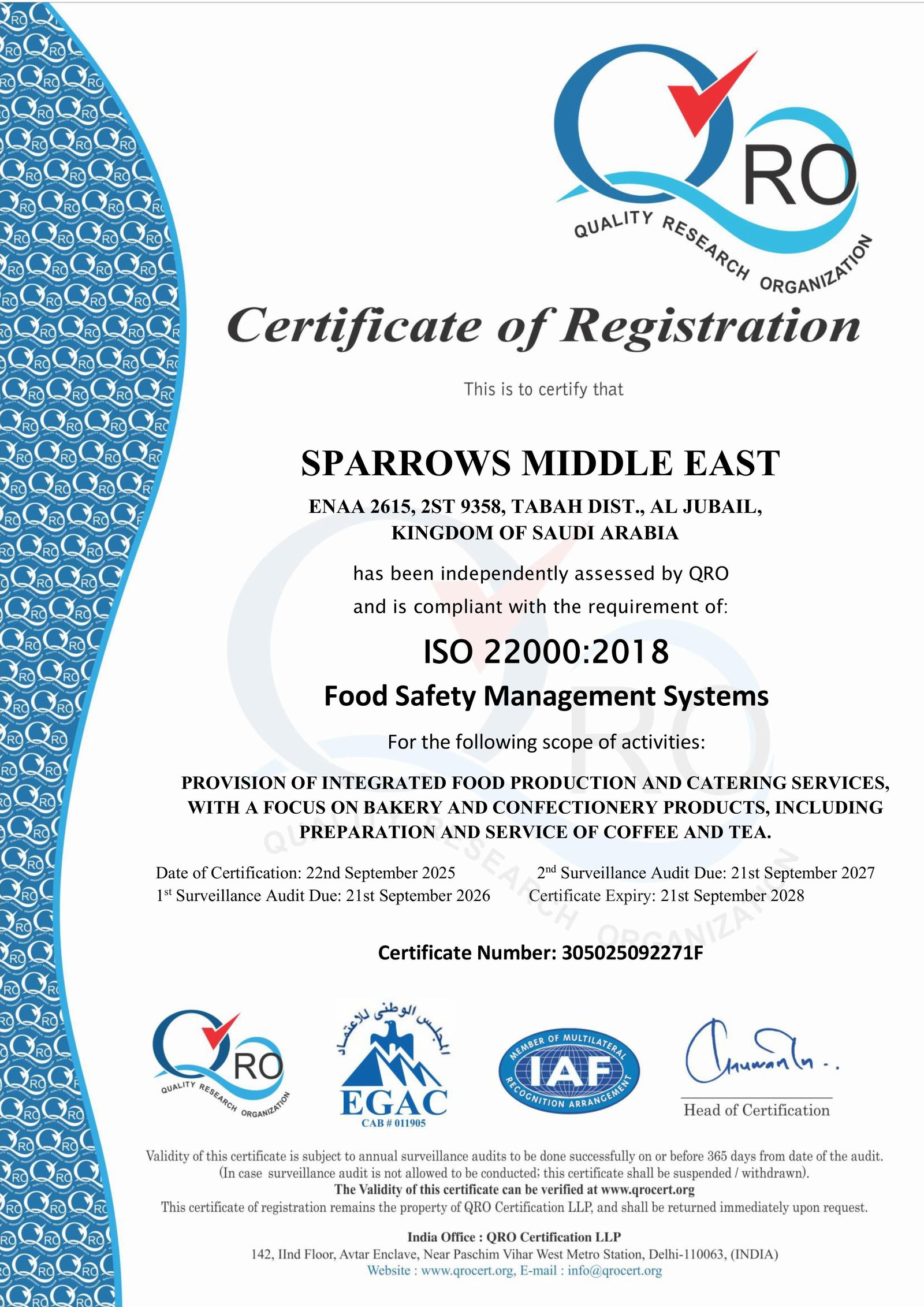 ISO 22000:2018 Food Safety Management System Certificate